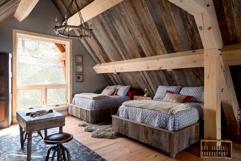 The interior of the attic in a wooden house