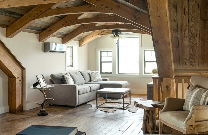 The interior of a wooden attic