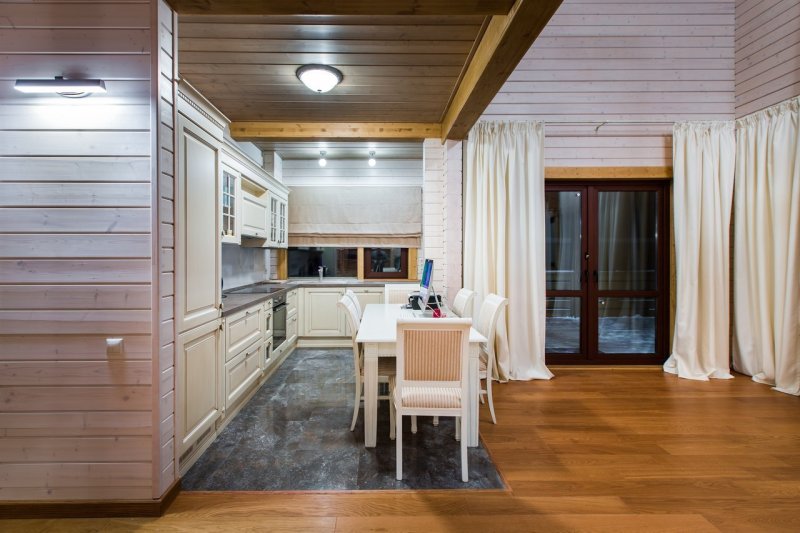 Kitchen in a house from a beam interior