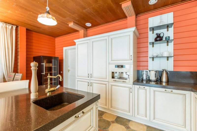 Kitchen in a house from a beam interior