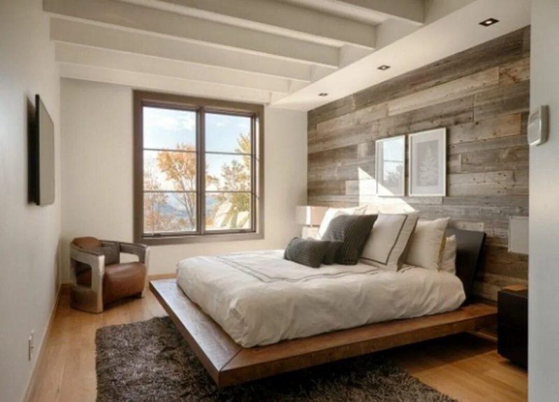 Laminate wall in the bedroom interior