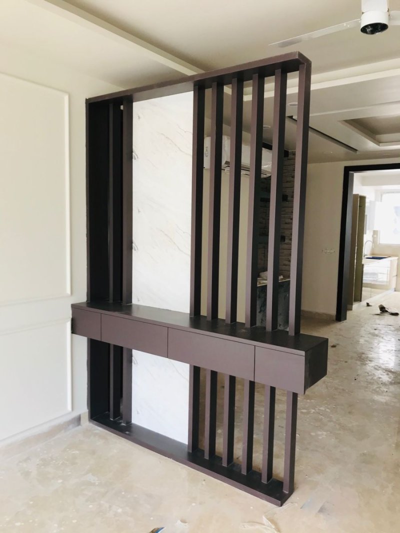 Wooden partition for zoning a room