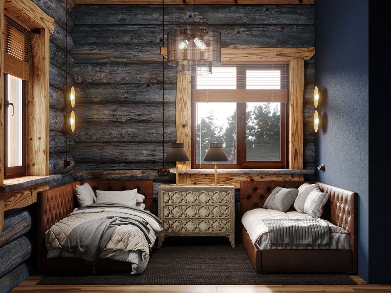 Room design in a wooden house