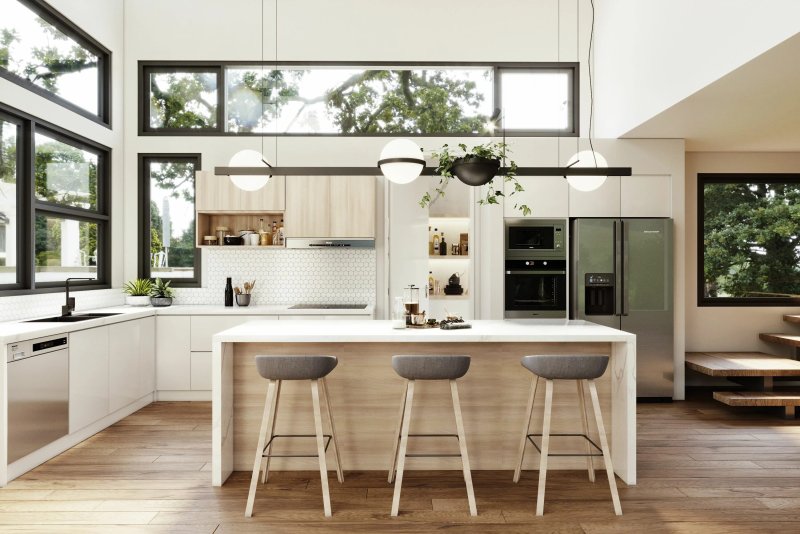 The interior of the kitchen is modern