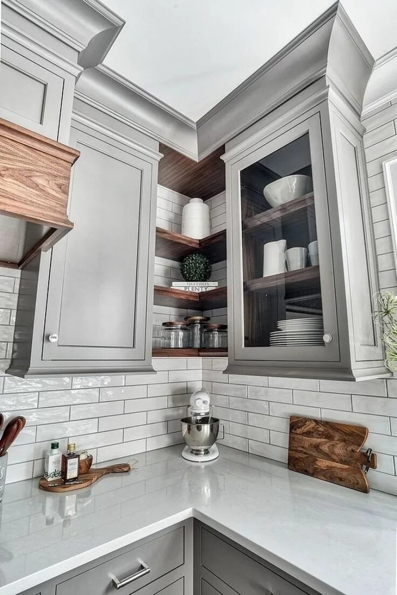 Corner kitchen with shelves