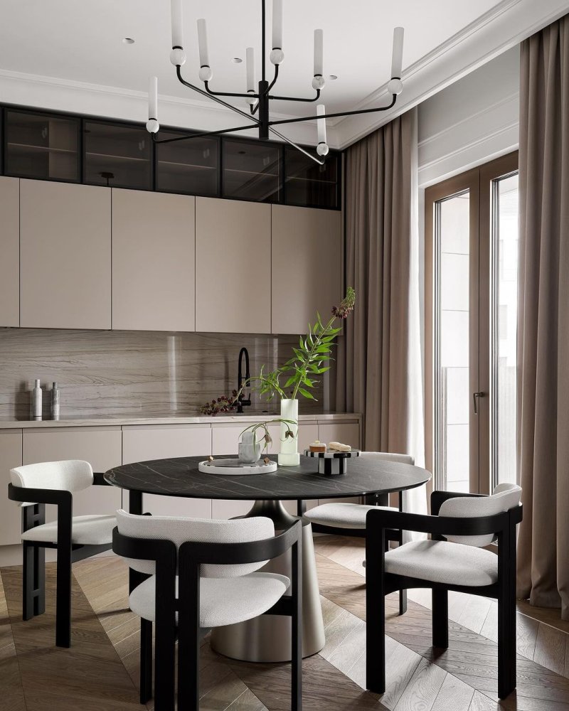 The design of the kitchen of the living room in modern style