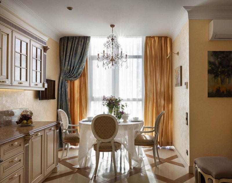 Curtains in the interior of the kitchen