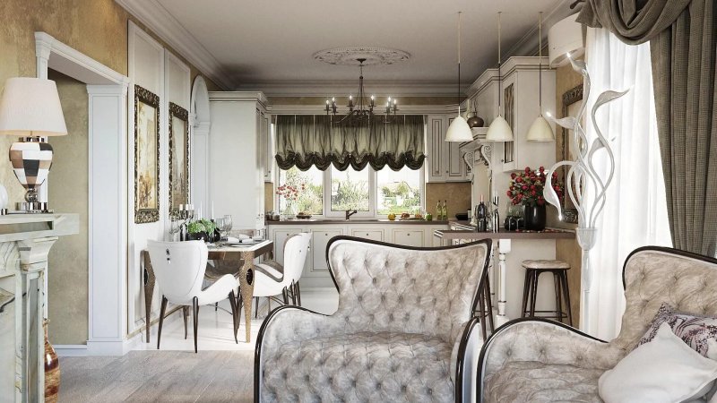 The interior of the kitchen of the living room in the style of Provence