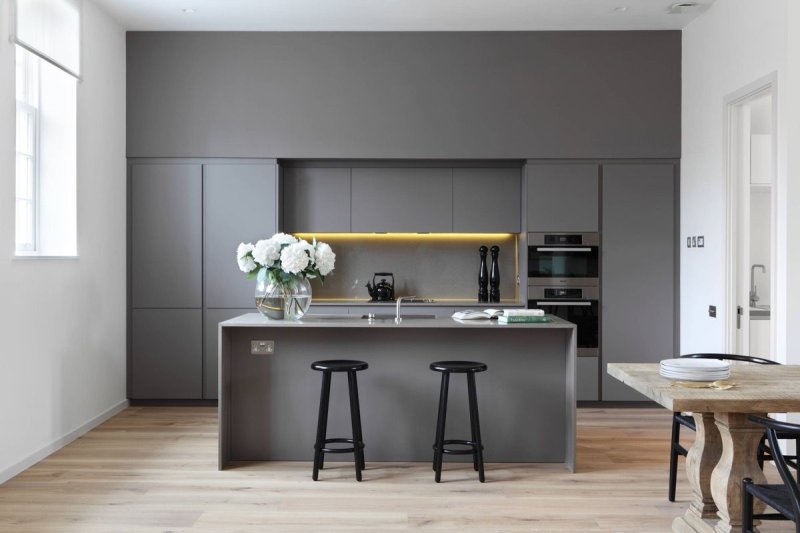 Gray kitchen in the interior