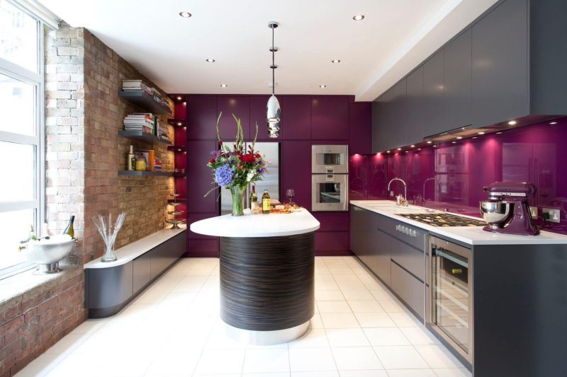 Lilac kitchen in the interior