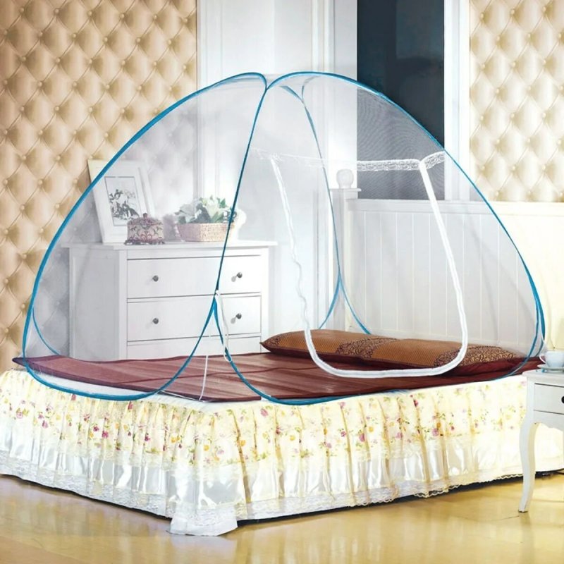 Mosquito tent on the bed