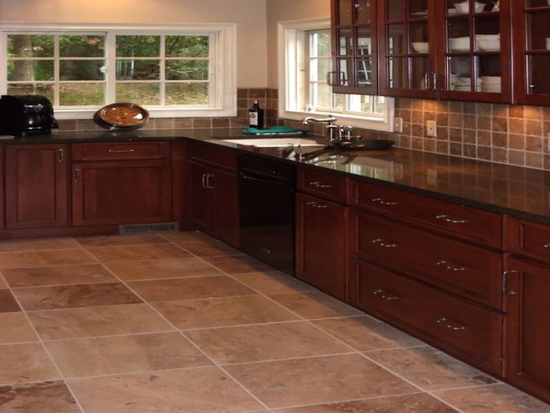 Brown tiles in the kitchen