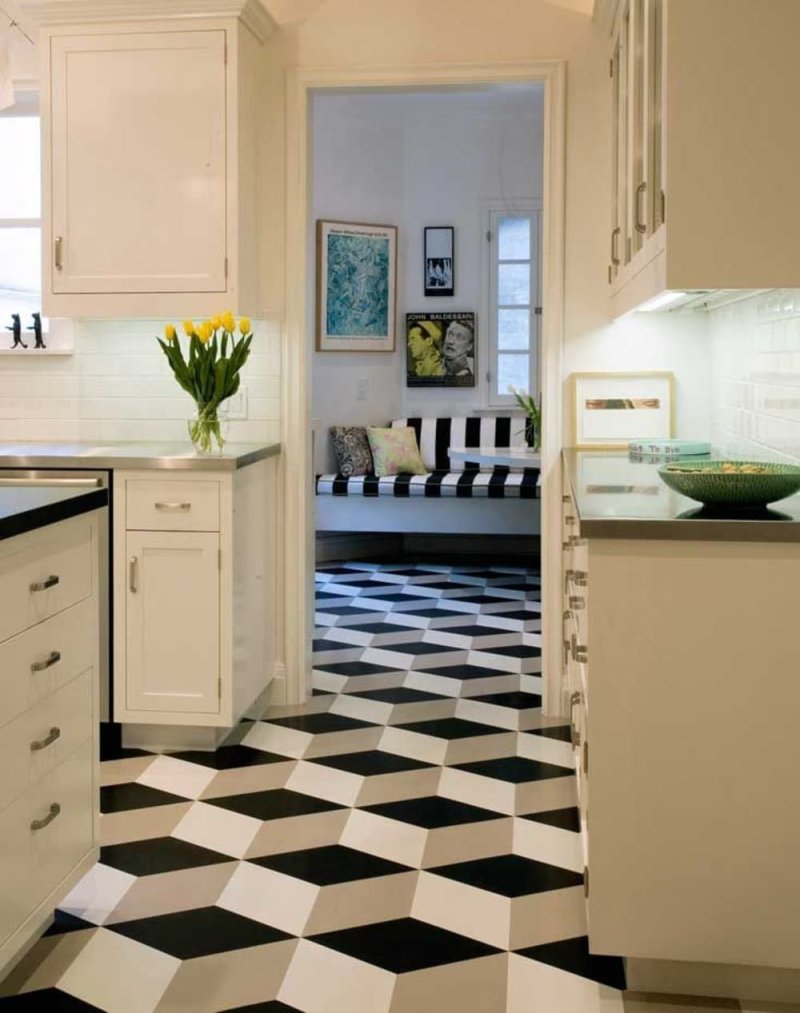 Tiles on the floor of the kitchen