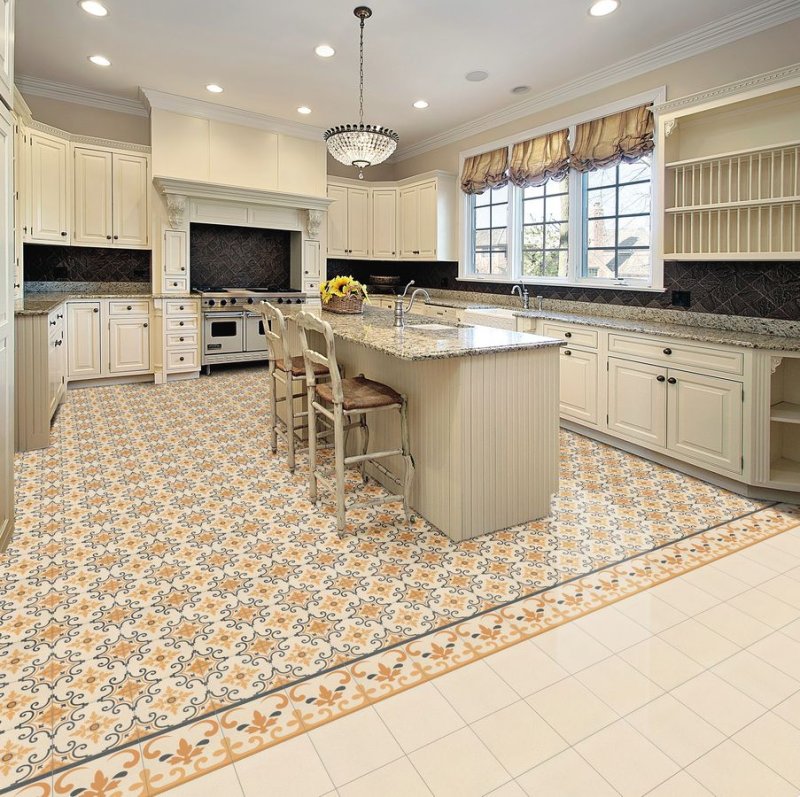 Tiles on the floor of the kitchen