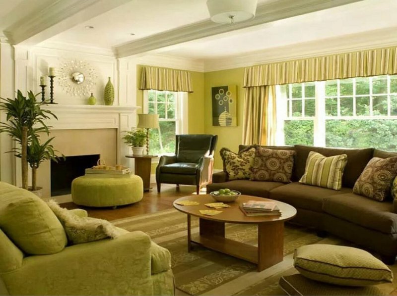 Living room in olive tones