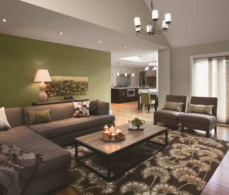 Olive color in the interior of the living room