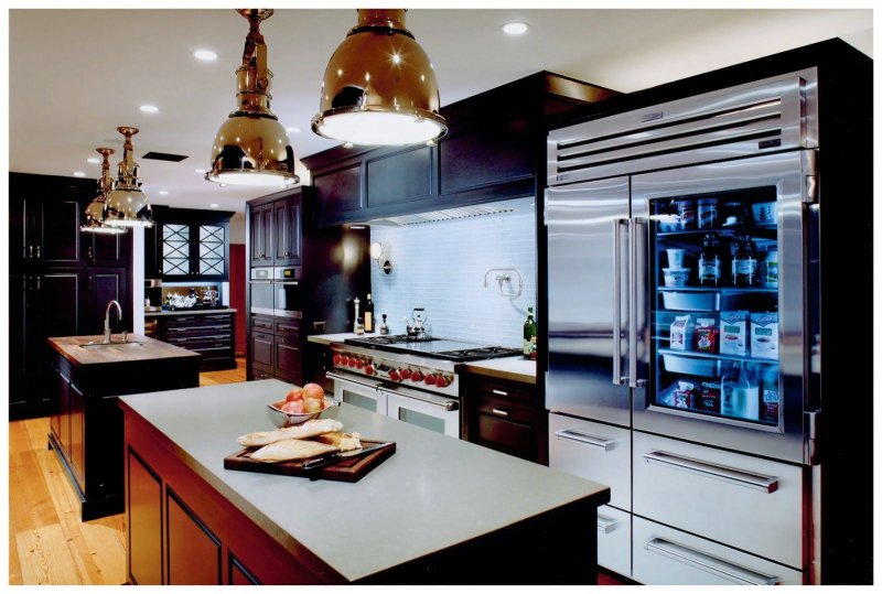 Kitchen design with a large refrigerator