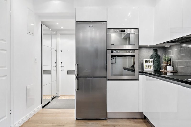 Kitchen design with white refrigerator