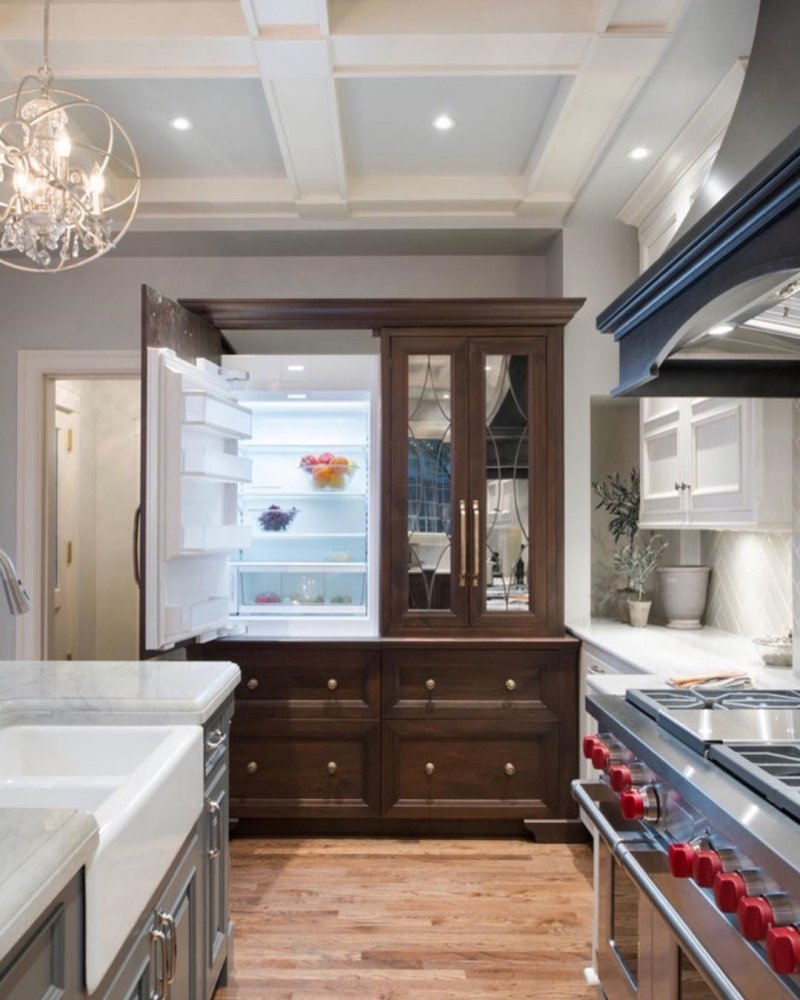 Kitchen design with a refrigerator