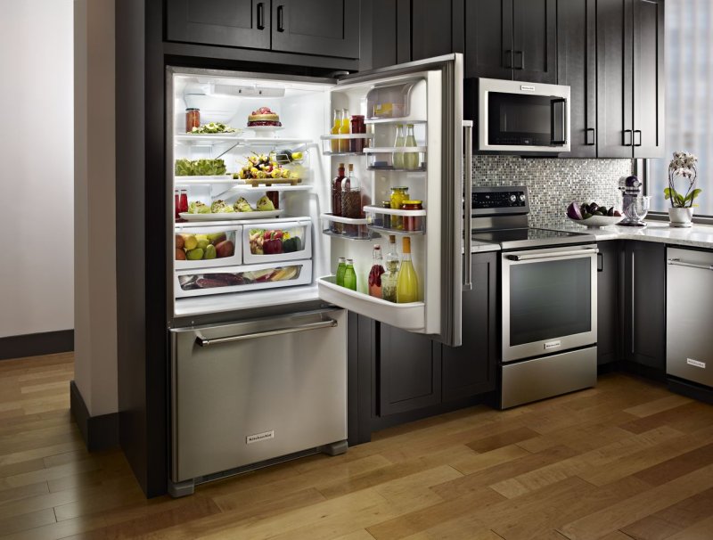 The kitchen is built -in refrigerator