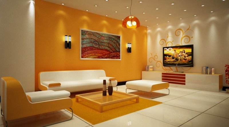 Living room with orange walls