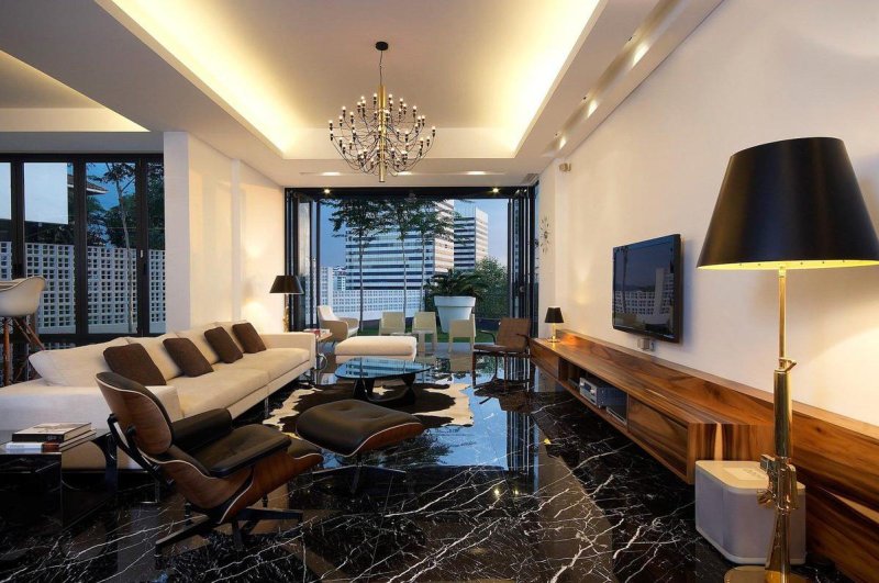 Living room with marble floor