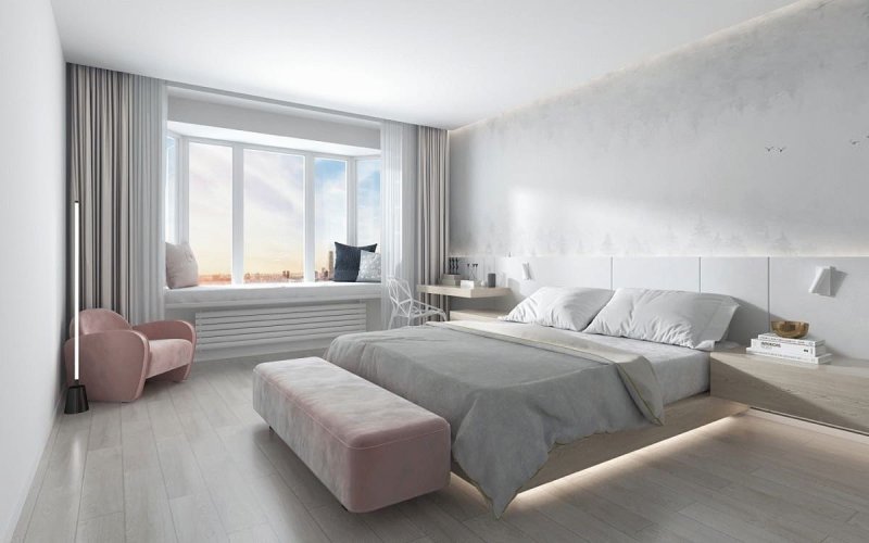 The bedroom in a modern style in light colors