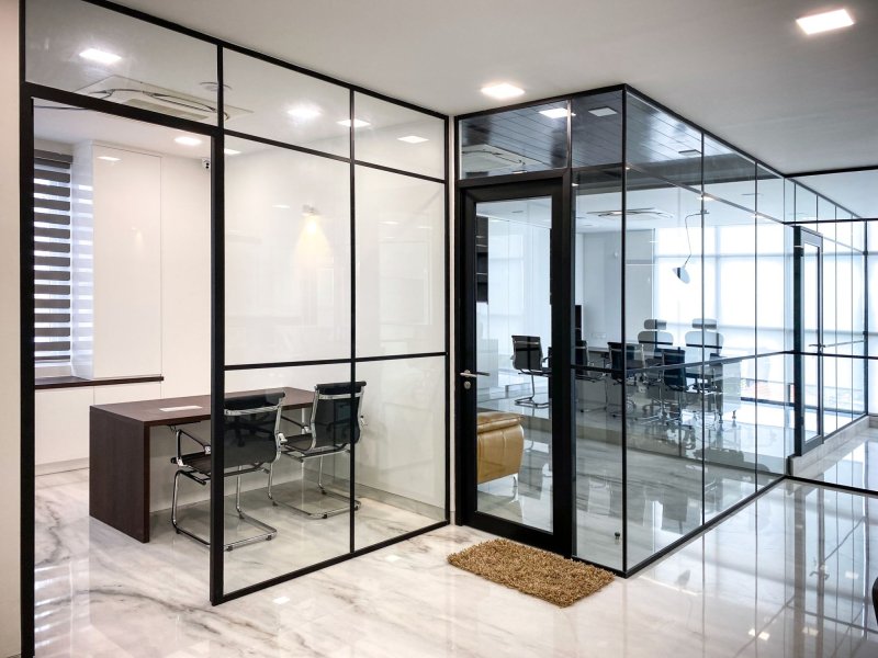 Glass office partitions