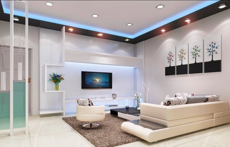 Lighting design in the living room in a modern style