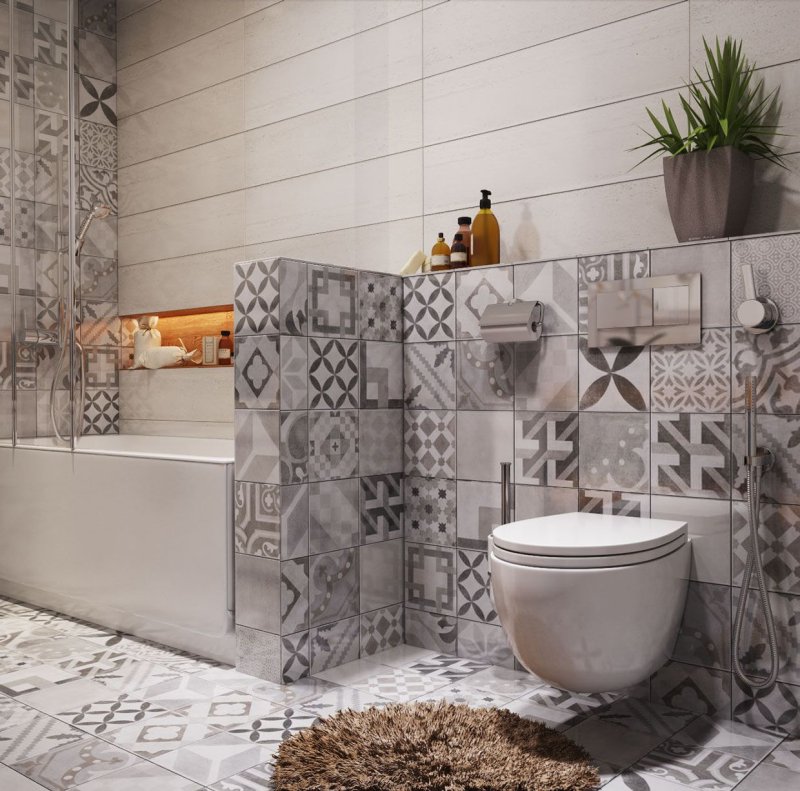 Patchwork tile in the interior of the bathroom