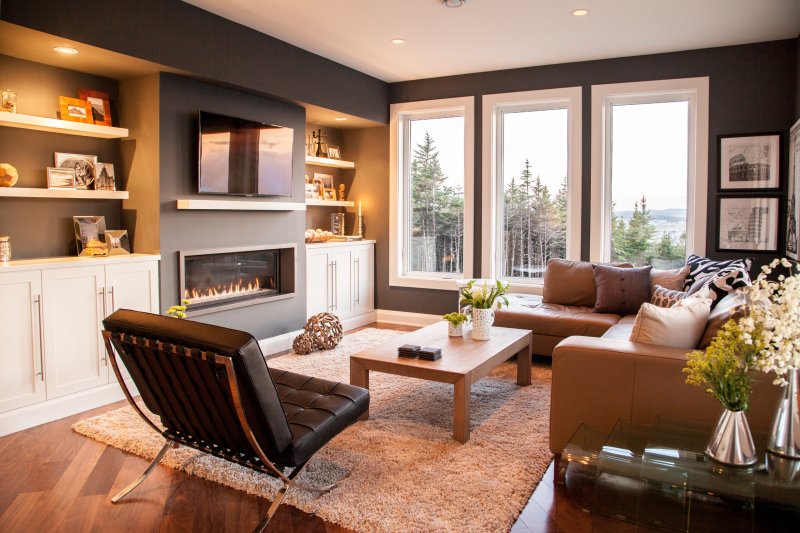 Living room interior with fireplace