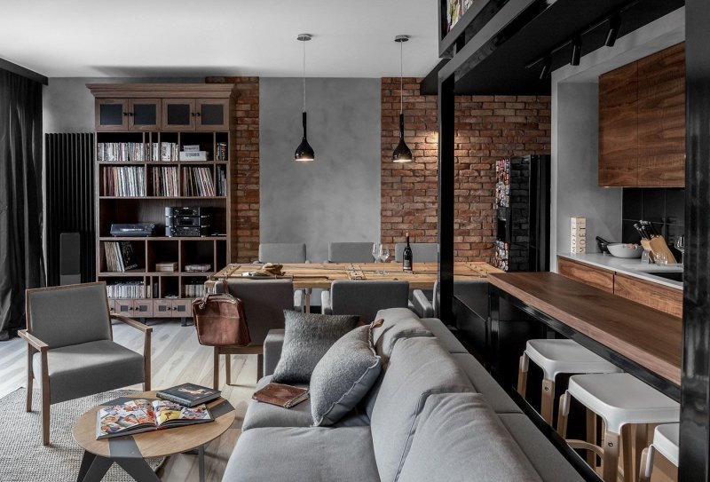 Kitchen living room in loft style