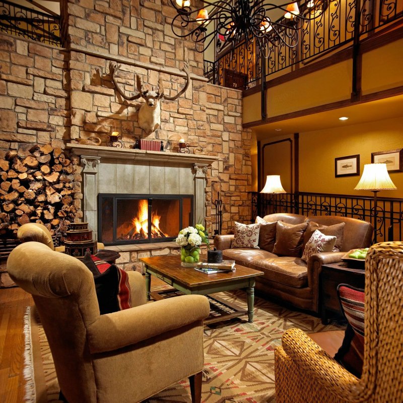 Cozy interior with fireplace