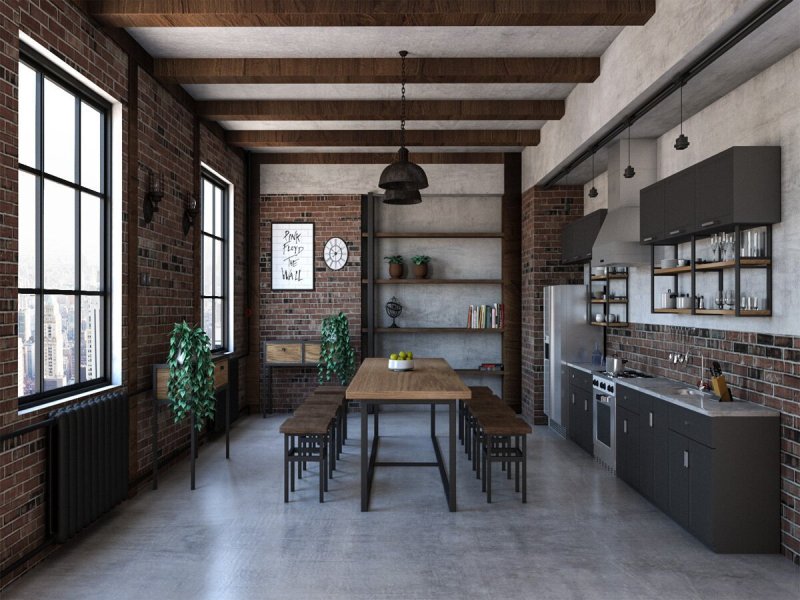 Loft style kitchen interior