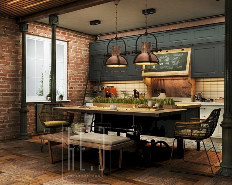 Loft style kitchen interior