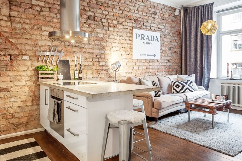 Kitchen living room in loft style