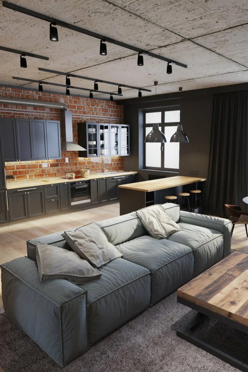 Kitchen living room in loft style