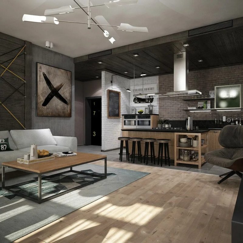 Kitchen living room in loft style