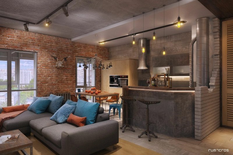 Kitchen living room in loft style