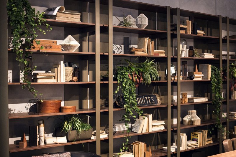 Loft style racks in the interior