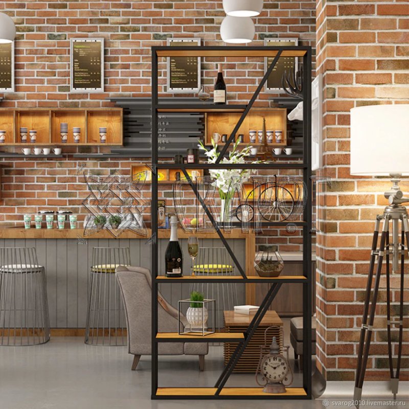 Loft style racks in the interior