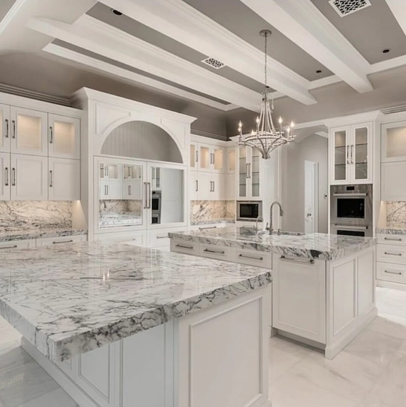 Kitchen design with marble floor