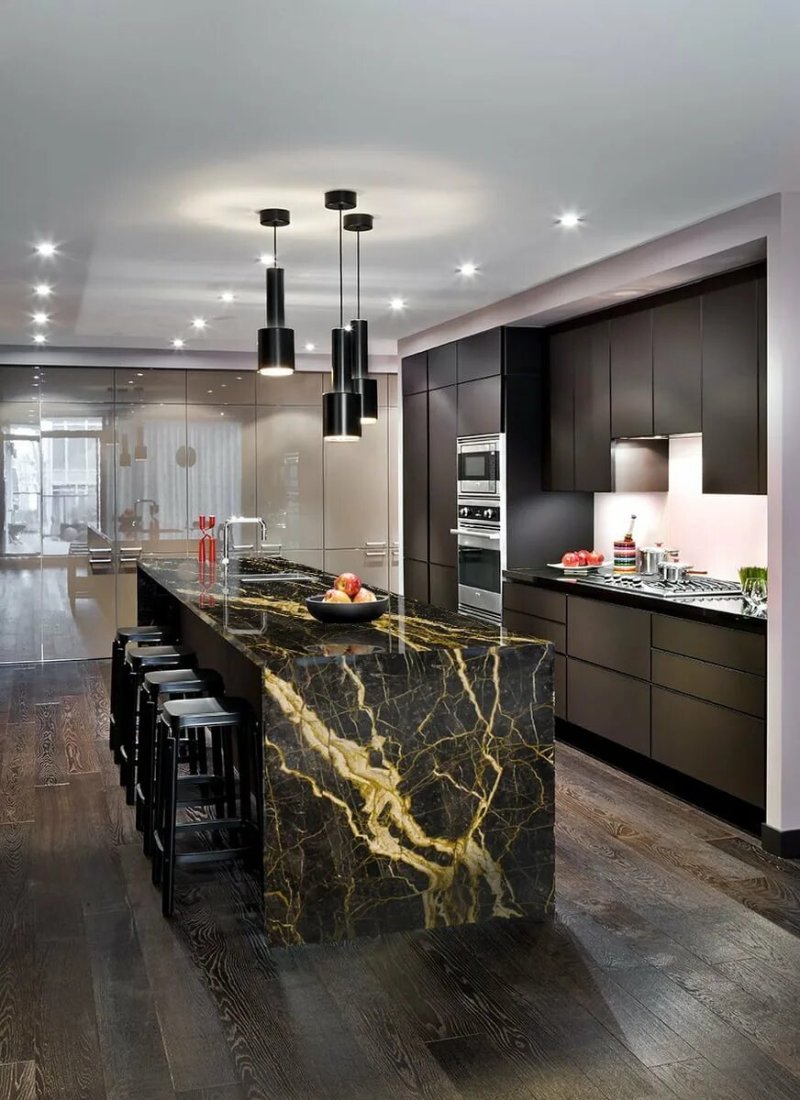 Kitchen design with marble floor