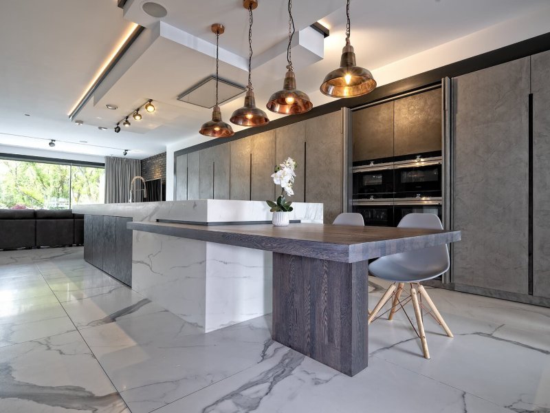 Kitchen design with marble floor