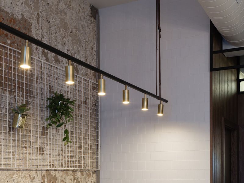 The suspended lamp is modern