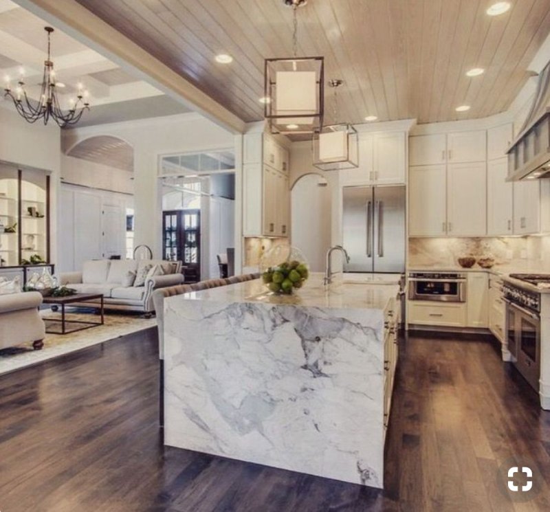 Kitchen design with marble floor