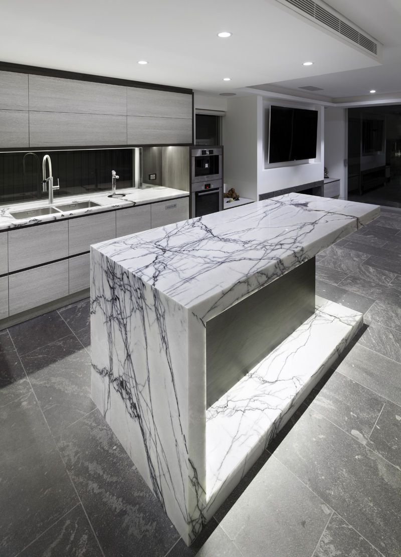 Kitchen design with marble floor