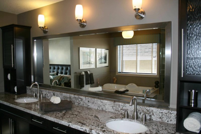 Bathroom with a large mirror