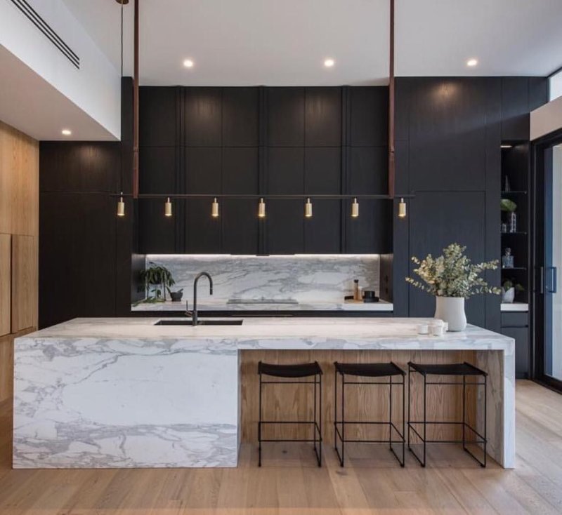 Kitchen design with marble floor