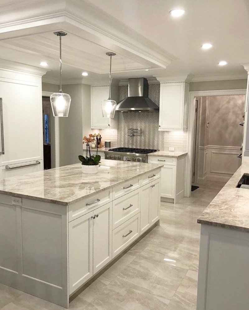 Kitchen with white marble floor